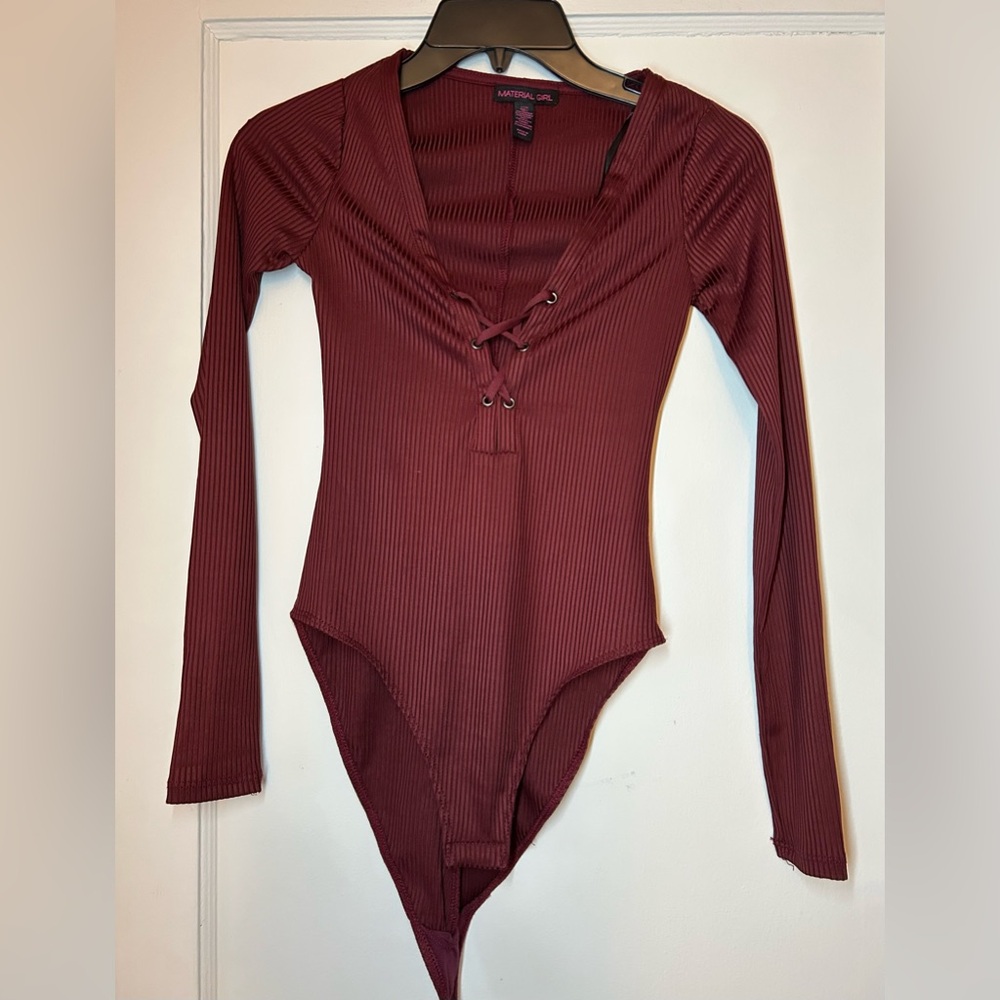 Women’s Material Girl Burgundy Ribbed Bodysuit Size XXS